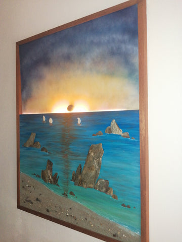 Sea & Rocks ""70 x50 cm"" (quadro con luce led tramonto)